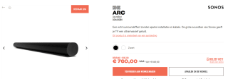 Sonos Arc soundbar voor €760 bij Hi-Fi Klubben