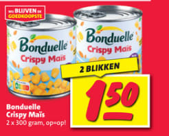 Bonduelle crispy mais, 2 blikken voor €1,50 bij de Nettorama