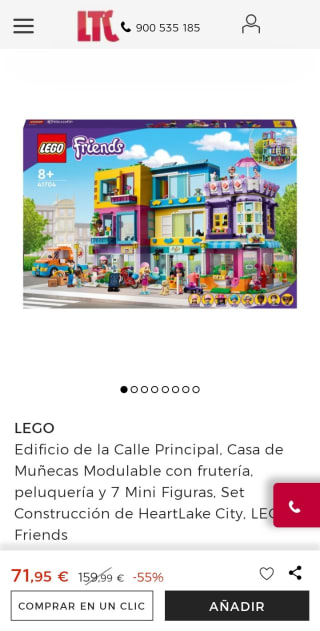 Lego Friends Edificio de la Calle Principal, Casa de Muñecas Modulable con frutería, peluquería por 71,95€.