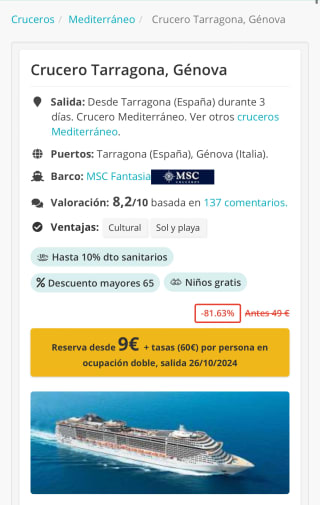 Crucero Tarragona Génova desde 9€ + tasas (60€) con Airarabia