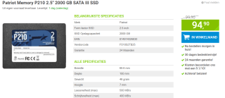 Patriot P210 2TB - SSD 2.5" voor €94,90 bij Megekko