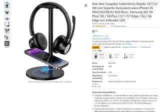 New Bee Cargador Inalámbrico Rápida 10/7.5/ 5W con Soporte Auriculares por 6,99€