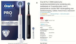 Oral-B Pro 3 - 3900 - Elektrische Tandenborstel Duo-pak Zwart & Wit voor €49,99 bij Amazon