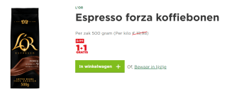 Espresso forza koffiebonen 1+1 gratis bij Plus