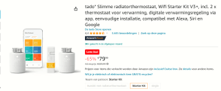 tado° Slimme radiatorthermostaat, wifi starterkit V3+, incl. 2 x thermostaat voor verwarming voor €79,99 bij Amazon