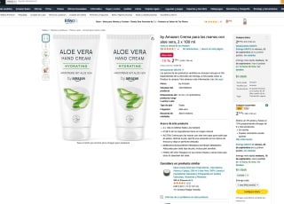Crema de manos con aloe vera 98% ingredientes naturales 2x100ml by Amazon por 2,78€