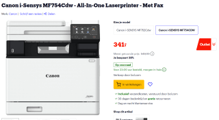 Canon i-Sensys MF754Cdw - All-In-One Laserprinter - Met Fax voor €341 bij Bol.com