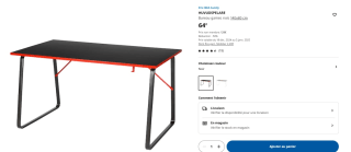 Bureau Gamer Huvudspelare - 140x80cm, Noir à 129€