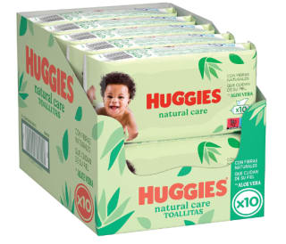 Pack x10 toallitas Huggies Natural Care 56 unidades por 10.24€