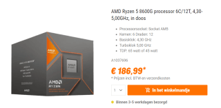 AMD Ryzen 5 8600G processor 4,3 GHz 16 MB L3 Box voor €187,99 bij Nbb