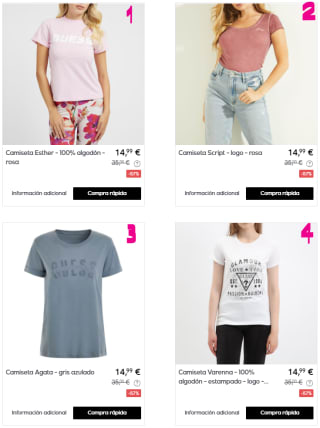 GUESS - Camisetas para ellas por 14,99€ (y una por sólo 12,99€)