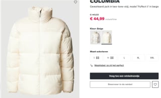 Columbia puffer winterjas beige voor €44,99 bij Peek & Cloppenburg