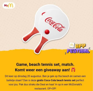 Gratis Coca-cola beach tennis set bij Mc Donalds