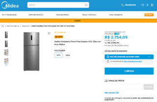 Geladeira da Midea, modelo Frost Free Duplex - R$ 2.754,05
