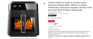 Freidora de aire Cecofry Experience Window 6000 1300W 6L sin aceite por solo 59€