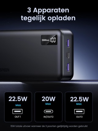 UGREEN Power Bank 20.000mAh 22.5W voor €23,99 bij Amazon