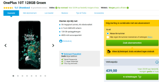 OnePlus 10T 128GB Green 6,7"" 5G EU (8GB) voor €439 bij Belsimpel