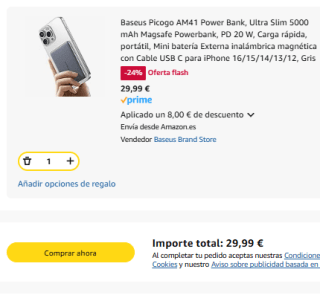 Baseus Picogo AM41 Power Bank, Ultra Slim 5000 mAh Magsafe Powerbank por 29,99€