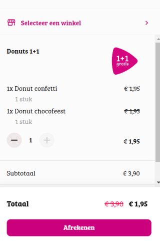 1+1 gratis op donuts bij Bakker Bart
