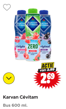 Alle smaken Karvan Cevitam Limonadesiroop 600ml voor €2,69 bij Dirk