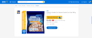 Camarón grande con cáscara cocido de 500 gramos por $3.490
