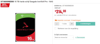 ST16000NE000 16 TB harde schijf Seagate IronWolf Pro - NAS voor €314,08 bij Reichelt