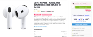 Apple AirPods 4 Auriculares Inalámbricos con Estuche de Carga por 125€