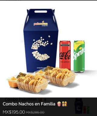 Palomitas y Nachos Cinepolis a $90 en DiDi Food