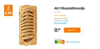 Frikandel broodjes 2 voor €1 bij AH