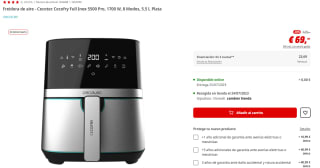Freidora de aire - Cecotec Cecofry Full Inox 5500 Pro, 1700 W, 8 Modos, 5.5L por 69€
