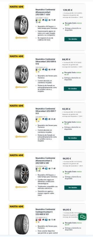 Hasta -40€ de Descuento directo en Neumáticos Continental.