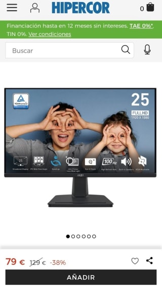 MSI Monitor 24.5 pulgadas por 79€.