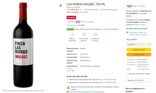Las Moras Malbec 750ml por $99 | Descuento Amazon