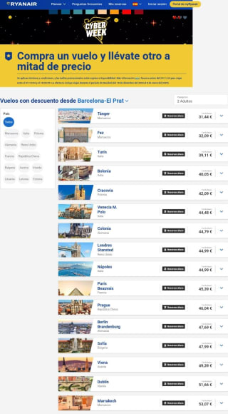 Compra un Vuelo y Llévate otro a mitad de precio con Ryanair.