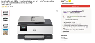 Imprimante tout-en-un HP Office Jet Pro 8124e jet d'encre couleur à 128,22€