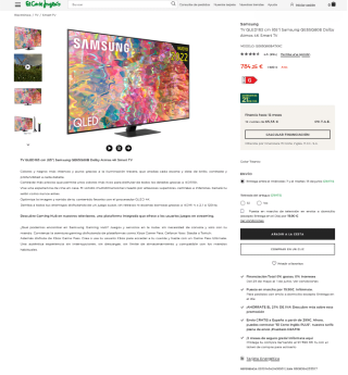 Smart TV Samsung QLED163 cm 65" Samsung QE65Q80B Dolby Atmos 4K por 784,25€