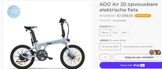 ADO Air 20 Ebike - Electrische Vouwfiets voor €1099 bij Adoebike