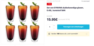 Bodum dubbelwandige koffie/thee glazen 6 voor €15,95