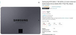 Samsung 870 QVO 1 TB SATA 2.5 Inch Internal Solid State Drive (SSD) voor €52 bij Amazon