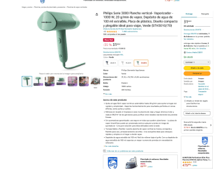 Plancha Philips Serie 3000 vertical Vaporizador 1000W 20 g/min por 31€