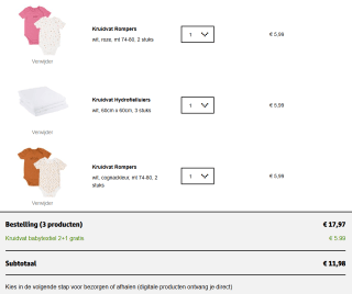 2+1 gratis op babytextiel bij Kruidvat