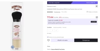 Hawaiian Tropic Brocha de Maquillaje con Protección Solar SPF 30, 4,25g por 11.95€(cuenta nueva 7,17€)