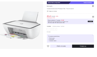 Impresora Multifuncional HP Deskjet 2720e por 41.47€ (Cuenta Nueva 29.47€)