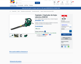 Soplador aspirador de hojas eléctrico 2200W por solo 49,99€