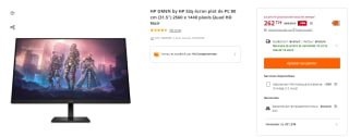 Ecran PC 31.5" HP OMEN 32q - Edge LED, QHD, Dalle IPS, 165Hz, 1 ms, FreeSync Premium, Inclinaison/Hauteur/Pivot à 262,72€