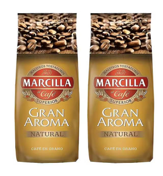Pack 2 Café Marcilla Natural o Mezcla en Grano 1gr por 21,70€