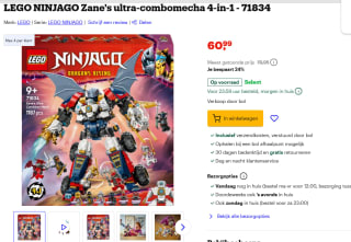 LEGO Ninjago 71834 Zane's Ultra -combomecha voor €60,99 bij Bol