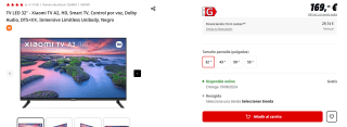 TV LED 32" Xiaomi TV A2, HD, Smart TV, Control por voz, Dolby Audio por 156,20€ (newsletter por 146,20€)