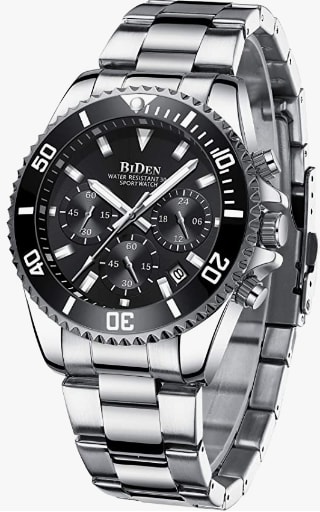 Reloj Biden, cronógrafo de cuarzo analógico de acero inoxidable con fecha y resistente al agua por 34,31€