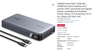 UGREEN 145W Max 25000mAh Power Bank voor €71,99 bij Amazon